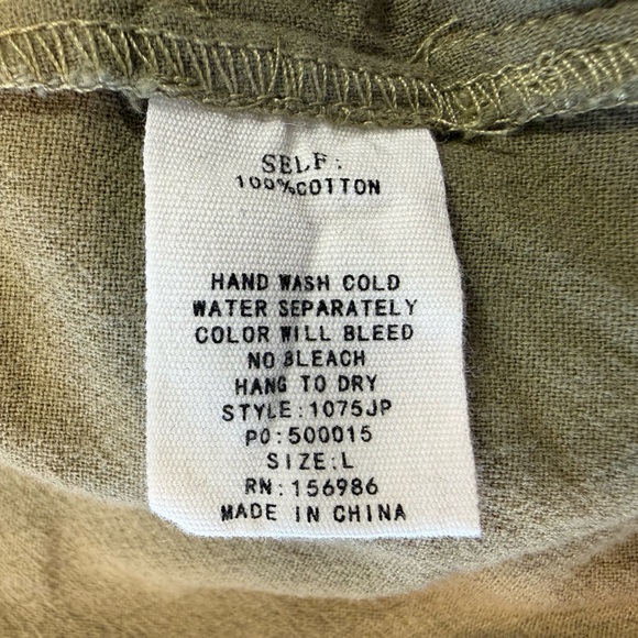 LF February Olive Green Cotton Overalls Wide Leg Bib Jumpsuit Size L Pockets - Picture 7 of 8